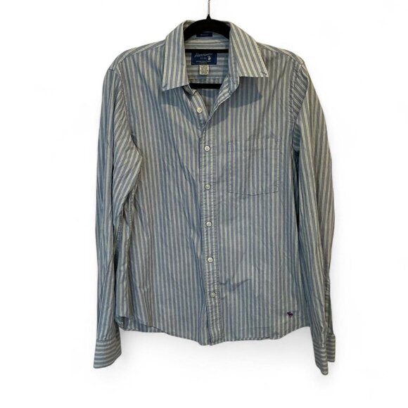 Abercrombie & Fitch Mens Large Muscle Fit Blue Pin Striped Long Sleeve Button Up - Picture 1 of 3